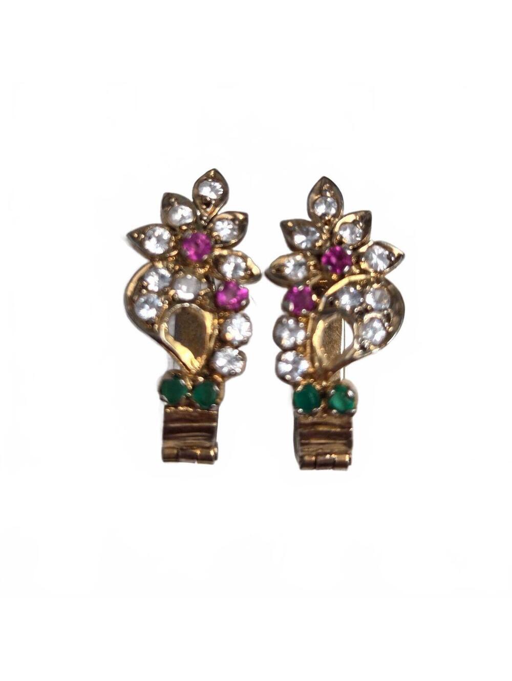 Vintage Gold Tone Clip-On Earrings with Colored Stones